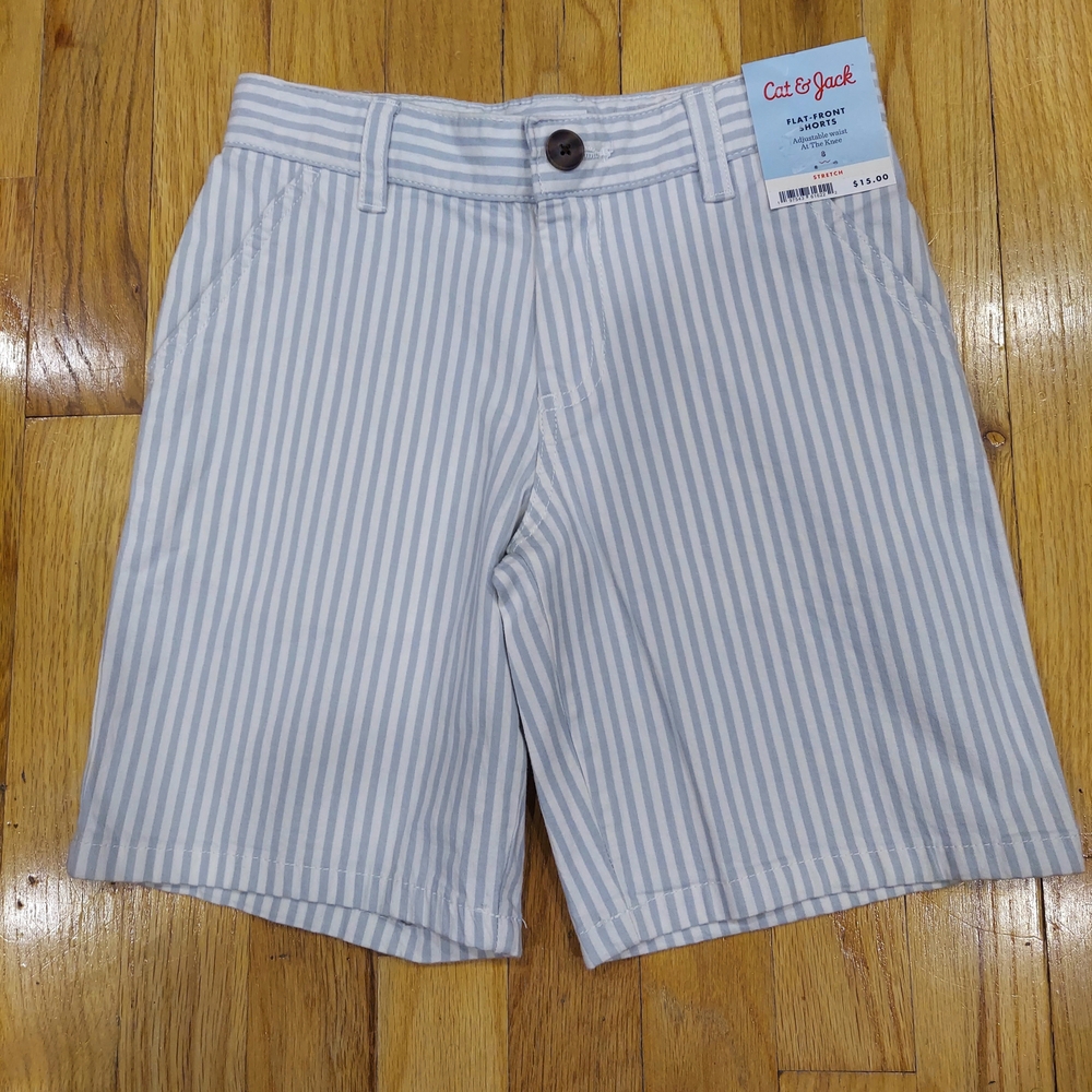 📢NWT Cat & Jack Greyish Blue Striped Boy Shorts (Size: 5, 6, 7, 8)